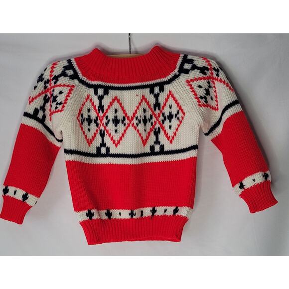 Vintage JC Penney-Boy's/Girl's Fair Isle Red Sweater- Size Small - Picture 1 of 4
